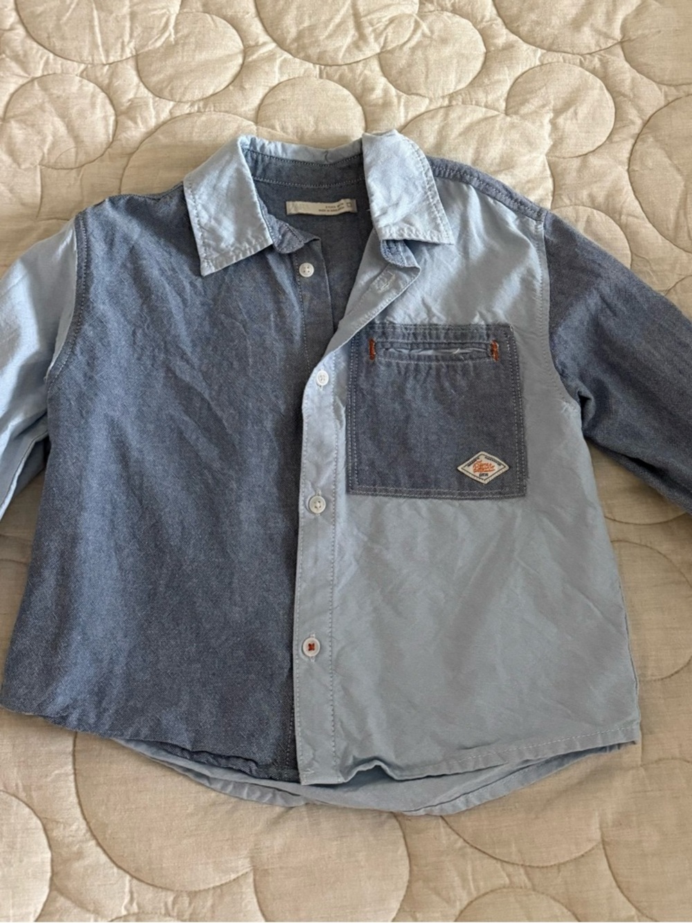 Zara Kids Light and Dark Blue Colorblock Button-Up Shirt
